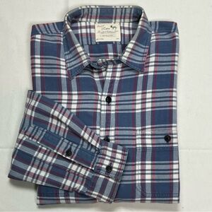 J CREW Brushed Flannel Shirt Men L Blue/Red/White Plaid  Long Sleeve Button Up